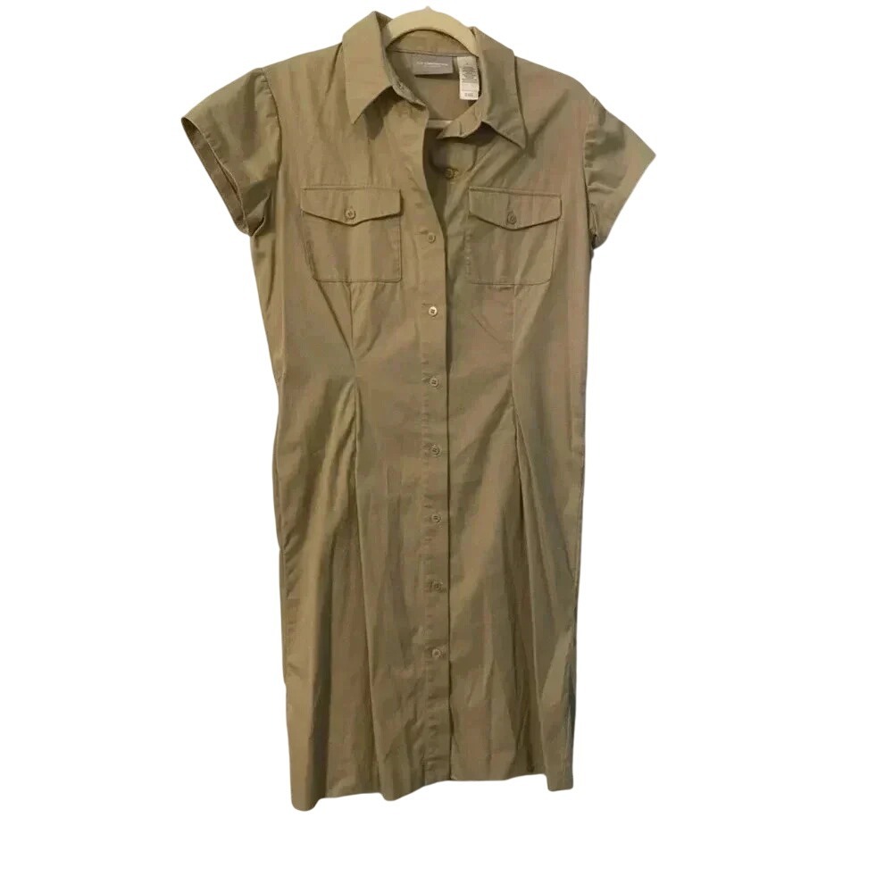 Liz Claiborne Button Front Shirt Dress Khaki Safari Dress Cap‎ Sleeve Size 4